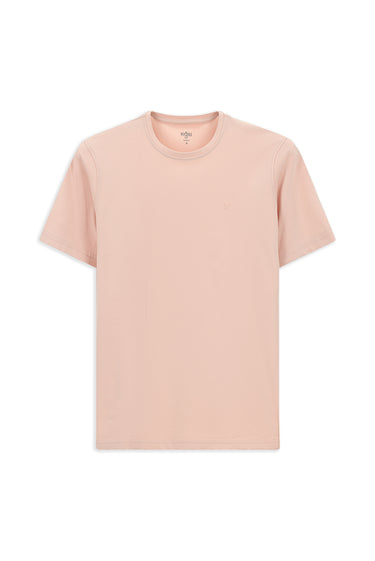 Toz Pembe Bisiklet Yaka Slim Fit Dar Kesim Süprem Pamuklu Tişört