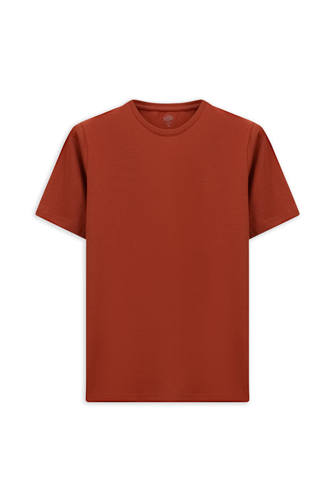 Orange Crew Neck Slim Fit Soft Textured Cotton Lycra Stretch T-Shirt