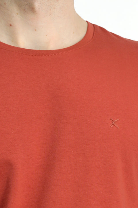 Orange Crew Neck Slim Fit Soft Textured Cotton Lycra Stretch T-Shirt