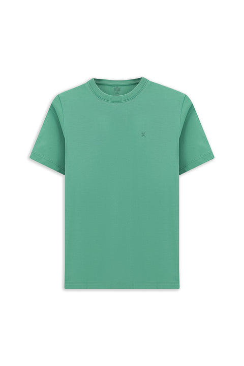 Coral Green Crew Neck Slim Fit Soft Textured Cotton Lycra Stretch T-Shirt