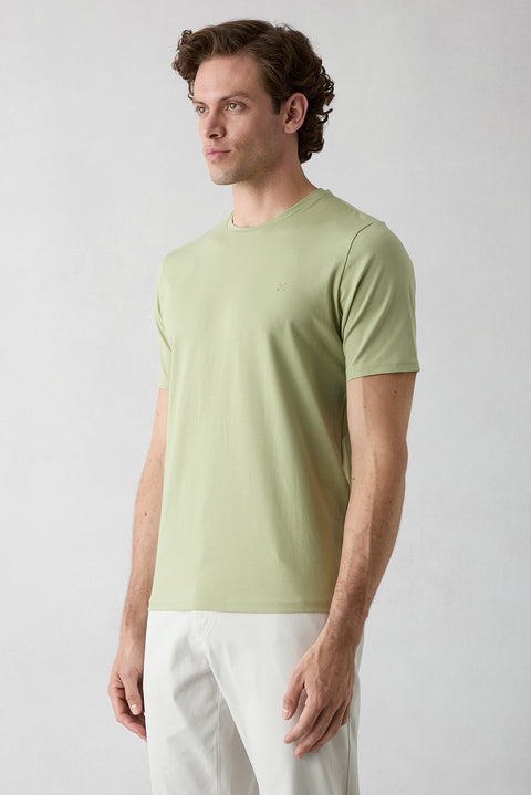 Forest Green Crew Neck Slim Fit Soft Textured Cotton Lycra Stretch T-Shirt