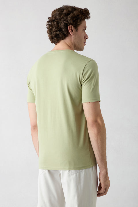 Forest Green Crew Neck Slim Fit Soft Textured Cotton Lycra Stretch T-Shirt