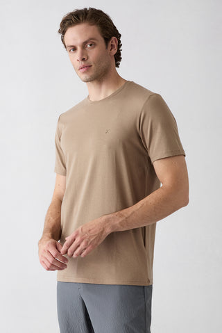 Orta Vizon Bisiklet Yaka Slim Fit Yumuşak Dokulu Pamuklu Likralı Esnek Tişört