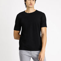 Siyah Bisiklet Yaka Slim Fit Dar Kesim Pamuklu Tişört
