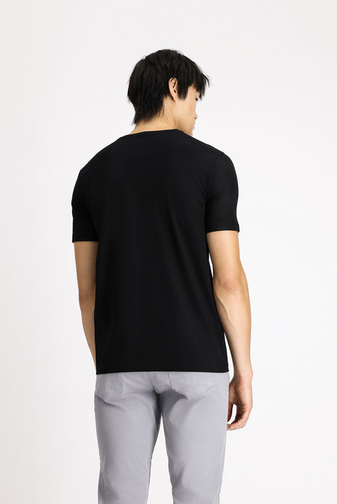 Siyah Bisiklet Yaka Slim Fit Dar Kesim Pamuklu Tişört