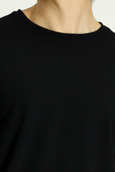 Siyah Bisiklet Yaka Slim Fit Dar Kesim Pamuklu Tişört