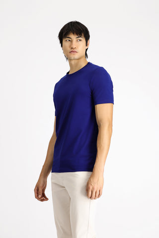 Lacivert Bisiklet Yaka Slim Fit Dar Kesim Pamuklu Tişört