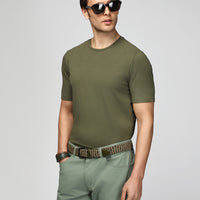 Orta Haki Bisiklet Yaka Slim Fit Dar Kesim Pamuklu Tişört