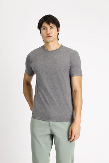 Koyu Antrasit Melanj Bisiklet Yaka Slim Fit Dar Kesim Pamuklu Tişört