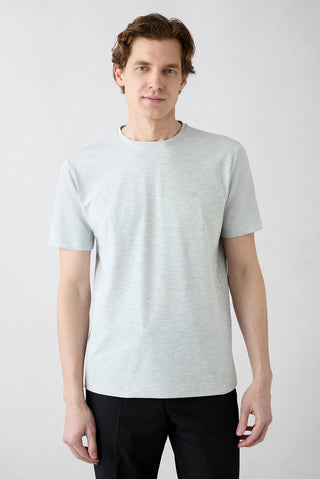 Açık Gri Melanj Bisiklet Yaka Slim Fit Dar Kesim Süprem Pamuklu Basic Tişört