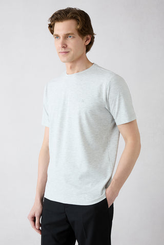 Açık Gri Melanj Bisiklet Yaka Slim Fit Dar Kesim Süprem Pamuklu Basic Tişört