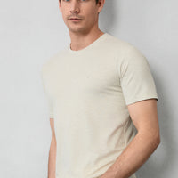 Open Beige Melange Crew Neck Slim Fit Supreme Cotton Basic T-Shirt