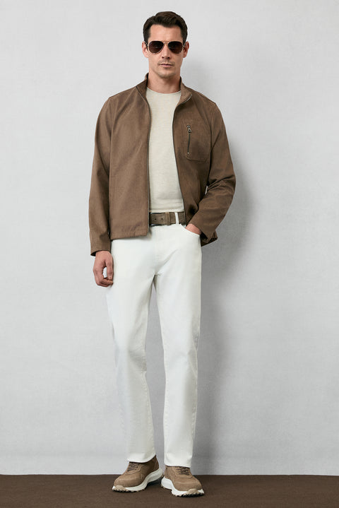 Open Beige Melange Crew Neck Slim Fit Supreme Cotton Basic T-Shirt