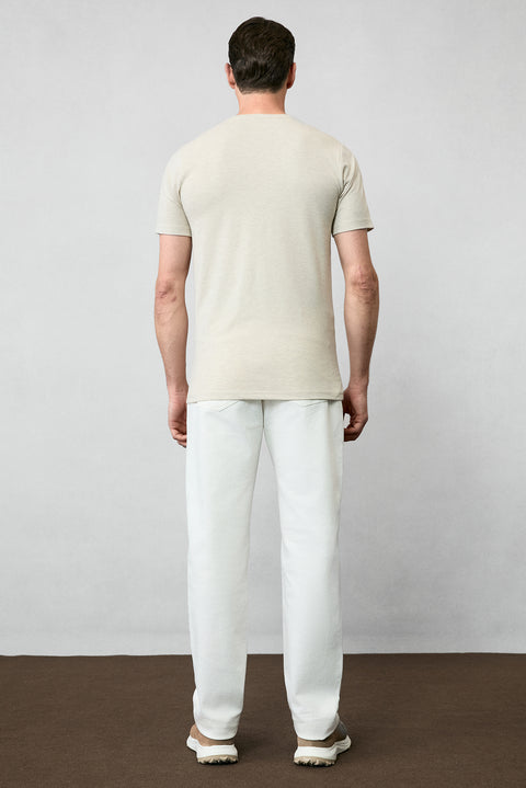 Open Beige Melange Crew Neck Slim Fit Supreme Cotton Basic T-Shirt