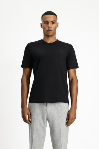 Siyah V Yaka Slim Fit Dar Kesim Süprem Pamuklu Basic Tişört