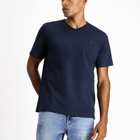 Orta Lacivert V Yaka Slim Fit Dar Kesim Süprem Pamuklu Tişört