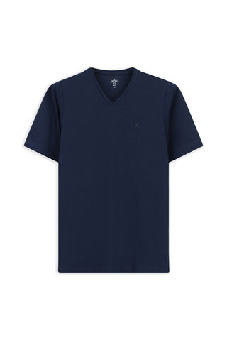 Koyu Lacivert V Yaka Slim Fit Dar Kesim Süprem Pamuklu Basic Tişört