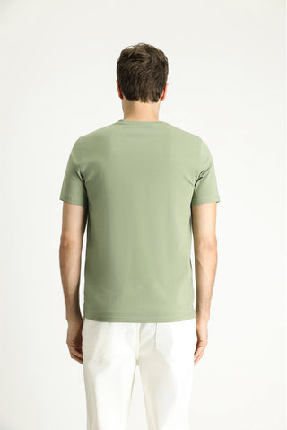 Orman Yeşili V Yaka Slim Fit Dar Kesim Süprem Pamuklu Basic Tişört