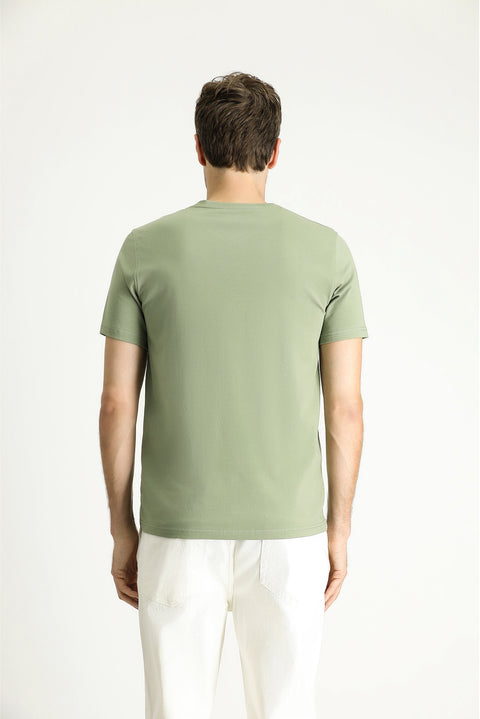 Orman Yeşili V Yaka Slim Fit Dar Kesim Süprem Pamuklu Basic Tişört