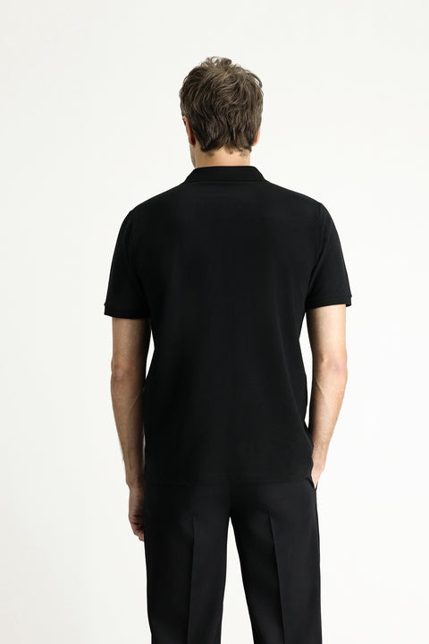 Black Regular Fit Embroidered Cotton Polo Shirt