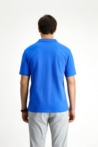 Saks Mavi Regular Fit Nakışlı Pamuk Polo Yaka Tişört