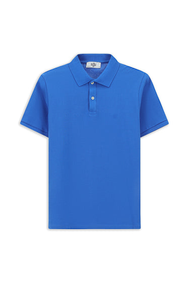 Saks Mavi Regular Fit Nakışlı Pamuk Polo Yaka Tişört