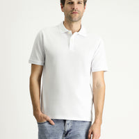 Beyaz Regular Fit Nakışlı Pamuk Polo Yaka Tişört