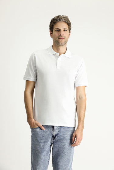 Beyaz Regular Fit Nakışlı Pamuk Polo Yaka Tişört