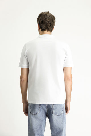 Beyaz Regular Fit Nakışlı Pamuk Polo Yaka Tişört