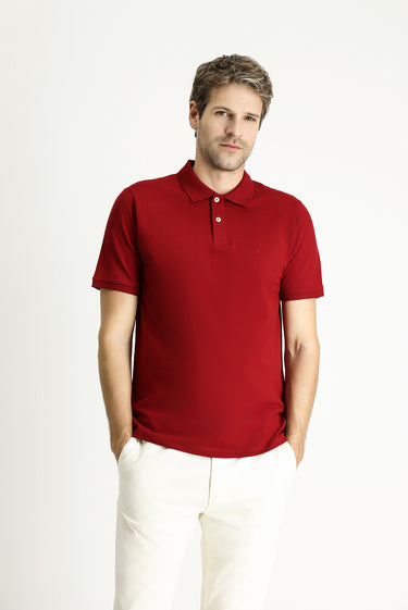 Koyu Kırmızı Regular Fit Nakışlı Pamuk Polo Yaka Tişört
