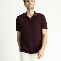 Koyu Bordo Regular Fit Nakışlı Pamuk Polo Yaka Tişört