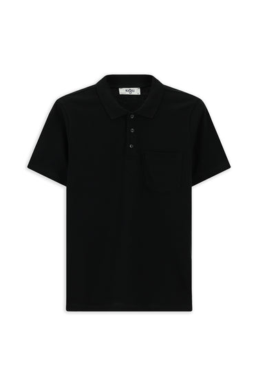 Siyah Slim Fit Dar Kesim Pamuk Cepli Polo Yaka Tişört