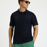 Koyu Lacivert Slim Fit Dar Kesim Pamuk Cepli Polo Yaka Tişört