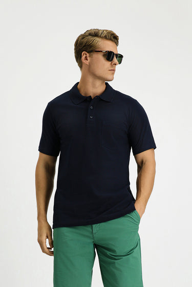 Koyu Lacivert Slim Fit Dar Kesim Pamuk Cepli Polo Yaka Tişört