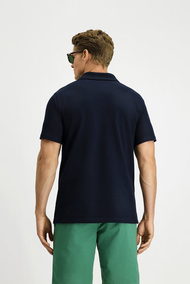 Koyu Lacivert Slim Fit Dar Kesim Pamuk Cepli Polo Yaka Tişört