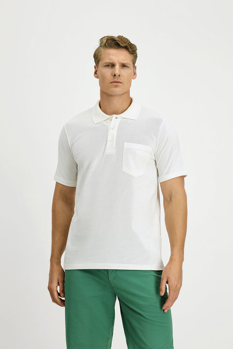 Beyaz Slim Fit Dar Kesim Pamuk Cepli Polo Yaka Tişört