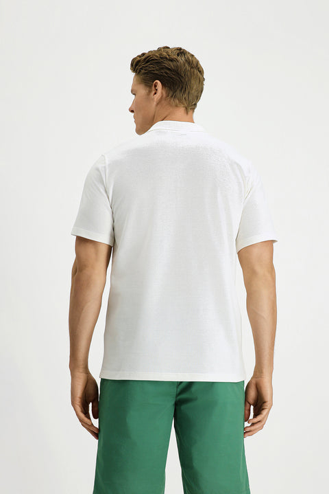 Beyaz Slim Fit Dar Kesim Pamuk Cepli Polo Yaka Tişört