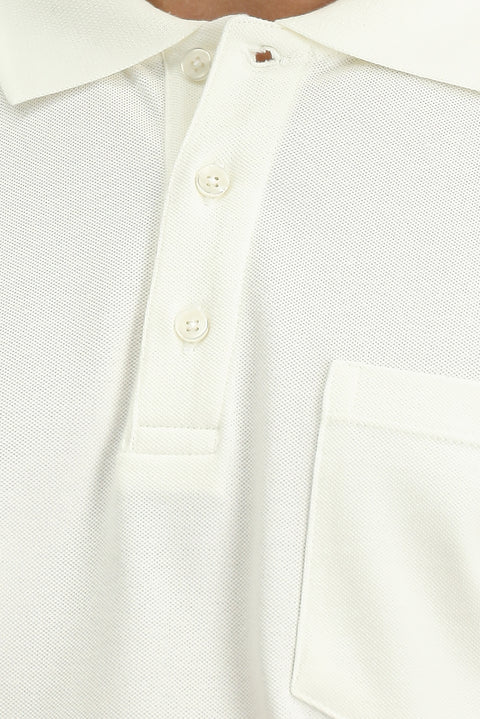 Beyaz Slim Fit Dar Kesim Pamuk Cepli Polo Yaka Tişört