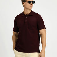Koyu Bordo Slim Fit Dar Kesim Pamuk Cepli Polo Yaka Tişört
