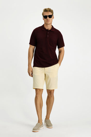 Koyu Bordo Slim Fit Dar Kesim Pamuk Cepli Polo Yaka Tişört