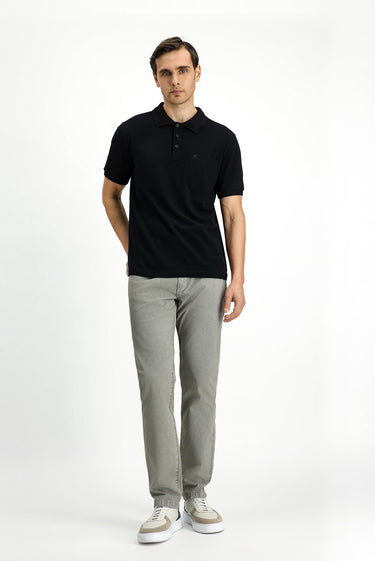 Siyah Regular Fit Pamuk Nakışlı Cepli Kıvrılmaz Polo Yaka Tişört