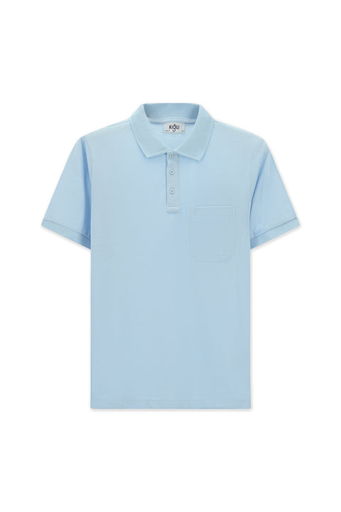 Açık Mavi Regular Fit Pamuk Nakışlı Cepli Kıvrılmaz Polo Yaka Tişört