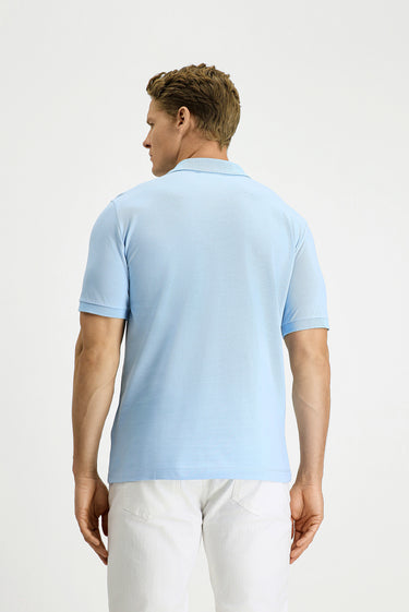 Açık Mavi Regular Fit Pamuk Nakışlı Cepli Kıvrılmaz Polo Yaka Tişört