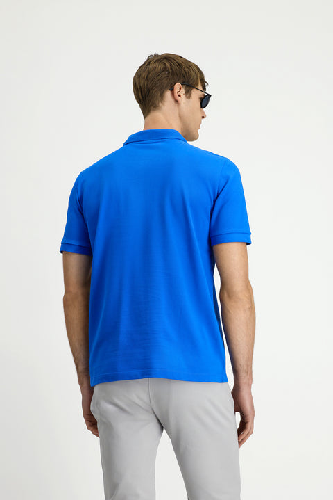 Saks Mavi Regular Fit Pamuk Nakışlı Cepli Kıvrılmaz Polo Yaka Tişört