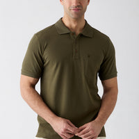 Orta Haki Regular Fit Pamuk Nakışlı Cepli Kıvrılmaz Polo Yaka Tişört