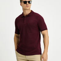 Koyu Bordo Regular Fit Pamuk Nakışlı Cepli Kıvrılmaz Polo Yaka Tişört