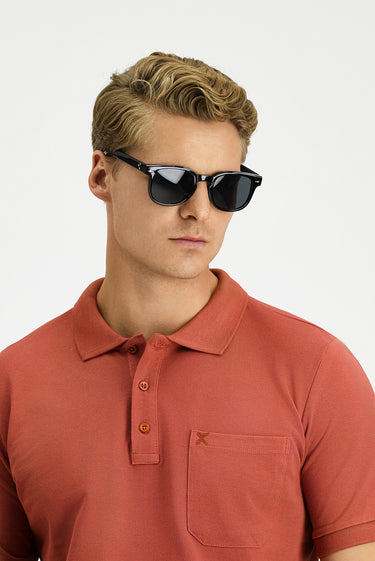 Kiremit Regular Fit Pamuk Nakışlı Cepli Kıvrılmaz Polo Yaka Tişört