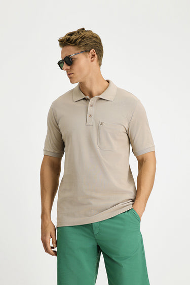 Orta Vizon Regular Fit Pamuk Nakışlı Cepli Kıvrılmaz Polo Yaka Tişört