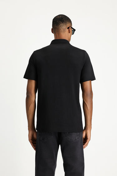 Siyah Regular Fit Pamuklu Nakışlı Cepli Polo Yaka Tişört