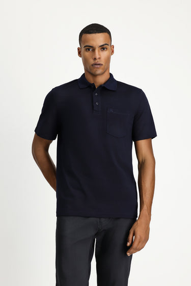 Koyu Lacivert Regular Fit Pamuklu Nakışlı Cepli Polo Yaka Tişört